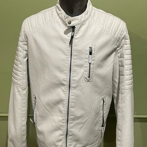 Deniko jacket biker bone no collar modern fit synthetic leather